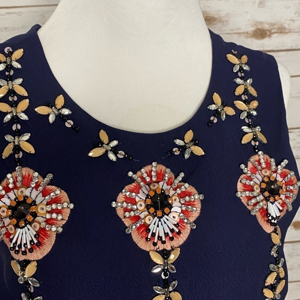 Banana Republic navy embellished/bejeweled sleeveless shift dress Size XS - Picture 2 of 7